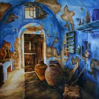Interior Blue 80x80cm Olej i pasty fakturowe na płótnie